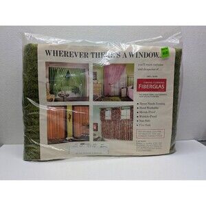 Owens Corning Fiberglass Curtain Panel Olive Green 72x54" Lace Vtg MCM NOS New